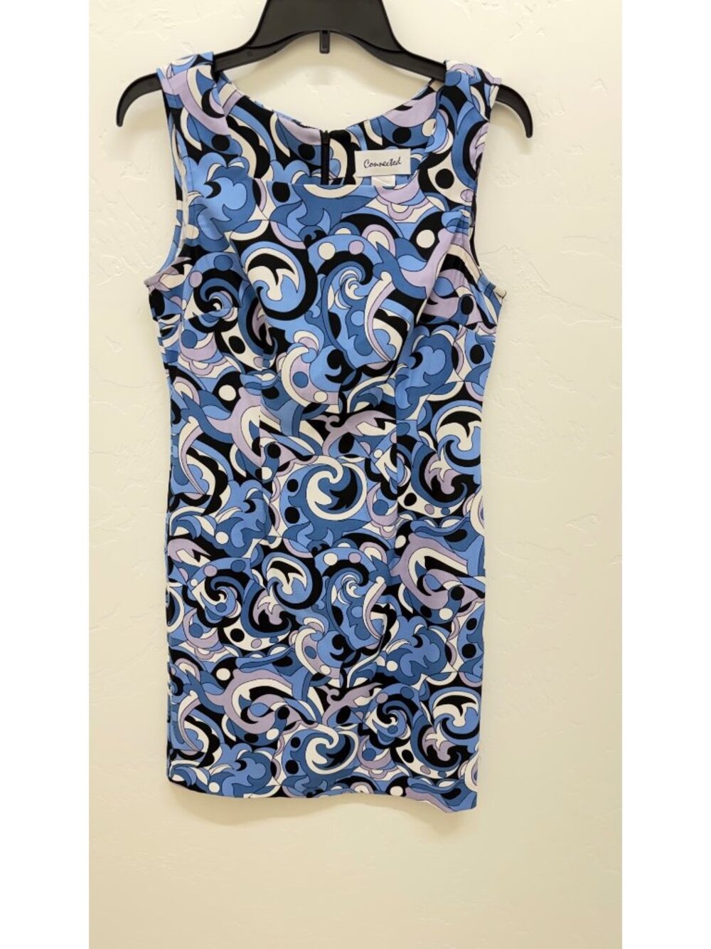 Connected Apparel Knee-Length Dress – Blue Abstract Swirl Print Polyester Spande